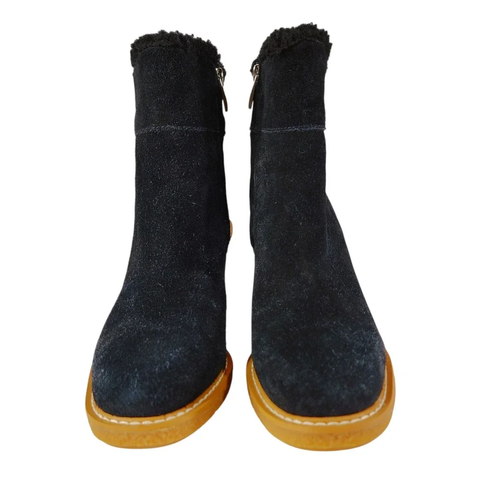 Franco Sarto Wedge Ankle Boots sz 7.5M Women Black Suede Leather Ulayna Sherpa‎
